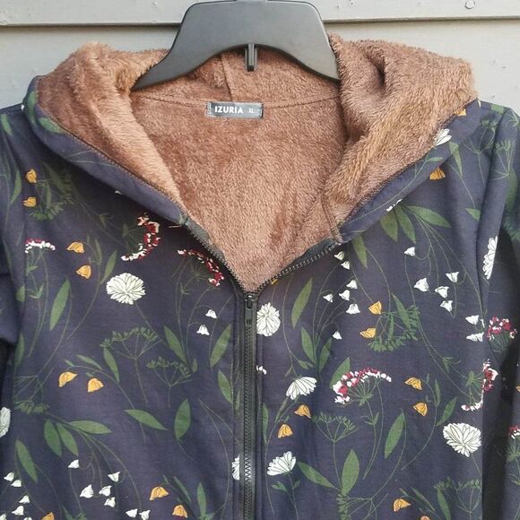 Izuria Black Floral Maxi Coat with Fuzzy Lining size XL - Picture 5 of 9